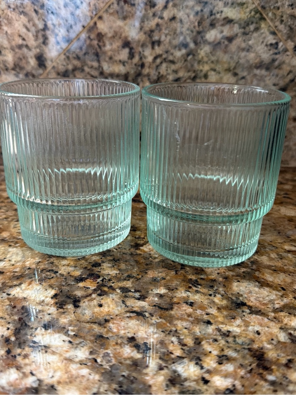 Jonathan Adler Biba Glass Tumblers Ribbed Aquamarine Pair Of 2 SH30